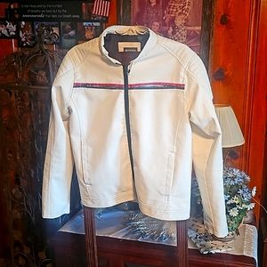 Men's Large Distortion, White faux leather, motorcycle jacket or all season.